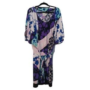 Vtg Donna Morgan Dress Size 12 Balloon Short Floral Y2K Purple Pink Black Teal